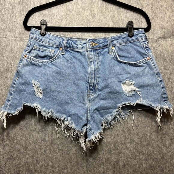 Forever 21 Jean Shorts Women 30 Cut Off Denim Frayed Hem High Rise Waist Blue - Picture 1 of 8